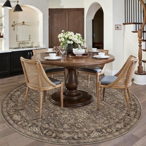 8x8 Dark Brown Vintage Round Rug (Brown / 8' (Round))