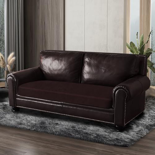 Leather Look Couch Cushion Covers Sofa Seat Slipcovers Sets Couches Furniture Protector for Sectional Armchair Loveseat Pets Kids Stretch Spandex Fabric (1 Cushion Loveseat / 01 Chocolate)