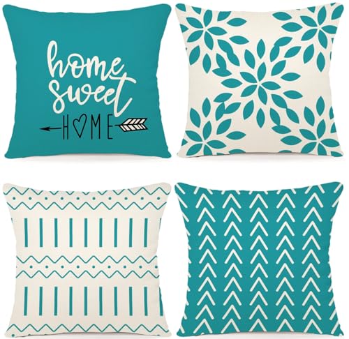 Pillow Covers 18x18 Set of 4 (Aqua Blue / 18" x 18" (Pack of 4))