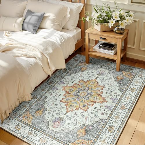 Washable Area Rug (Beige/Carbon Grey/Orange / 3' x 5' (Rectangular))