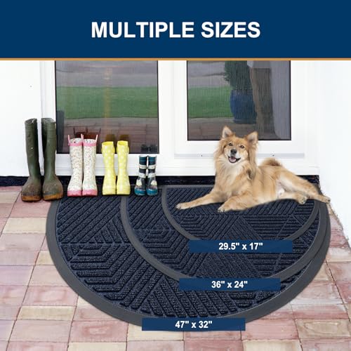 Half Circle Front Door Mat Outside Entrance (Navy Blue / 47" X 32")
