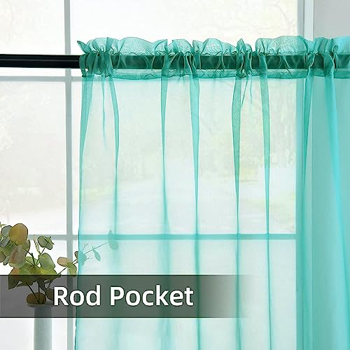 Solid Sheer Rod Pocket Curtain Voile Draperies 2 Panels White Beige Black Grey Coffee 52 Inch Width 63 Inch Long 1 Pair for Kitchen Bedroom Children Living Room Yard (Turquoise / 52"W x 63"L (Pack of 2))