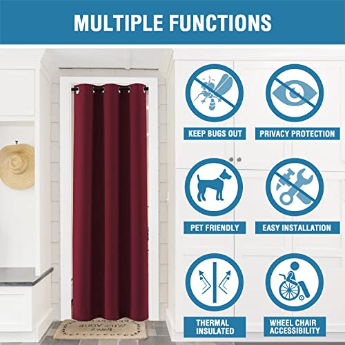 Christmas Doorway Curtain Blackout Door Curtain Room Divider Window Treatment Curtain for Bedroom Thermal Insulated Privacy Drape Soundproof Grommet (42"W x 80"L (Pack of 1) / Burgundy Red)