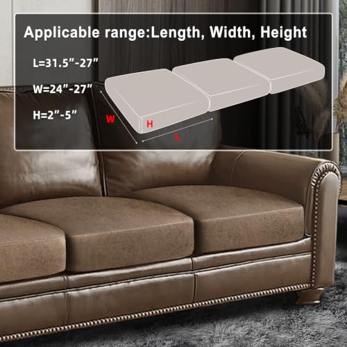 Leather Look Couch Cushion Covers Sofa Seat Slipcovers Sets Couches Furniture Protector for Sectional Armchair Loveseat Pets Kids Stretch Spandex Fabric (3 Cushion XL Sofa / 01 Brown)