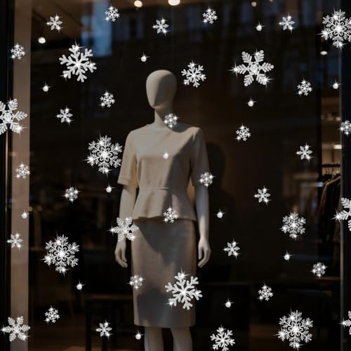 240Pcs Christmas Window Clings Glitter Snowflakes Window Decals (Glitter)