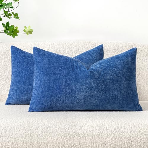 Soft Chenille Lumbar Throw Pillow Covers Royal Blue 12x20 Pack of 2 (20" x 12" (Pack of 2) / Royal Blue)
