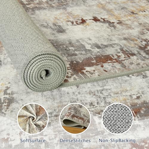 Living Room Rug 9x11 Beige Area Rugs Machine Washable Abstract Boho Large Rug Non (Grey Brown / 9' x 11' (Rectangular))