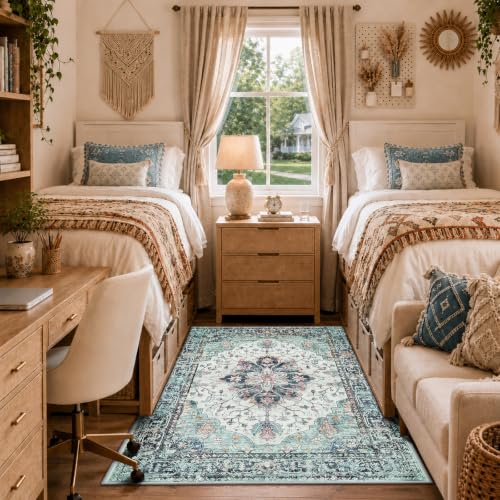 Washable Area Rug (Teal Green/White/Navy / 4' x 6' (Rectangular))