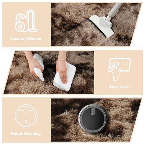 Tie Dyed Coffee Fluffy Round Rug (Mottling Coffee / 3' (Round))