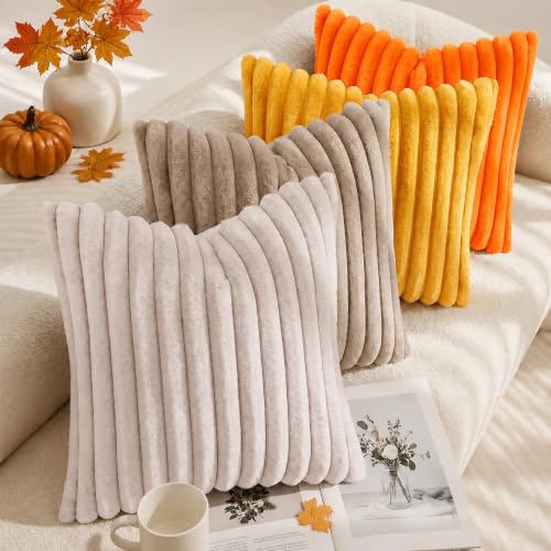 Fall Faux Fur Throw Pillow Covers 26x26 Set of 2 Orange (Orange / 26" x 26" (Pack of 2))