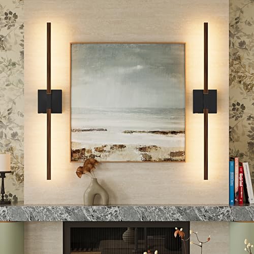 Black Walnut Rechargeable Wall Sconce with Remote Control 40 Inch (Black & Walnut / 40 Inch(2 Pack))