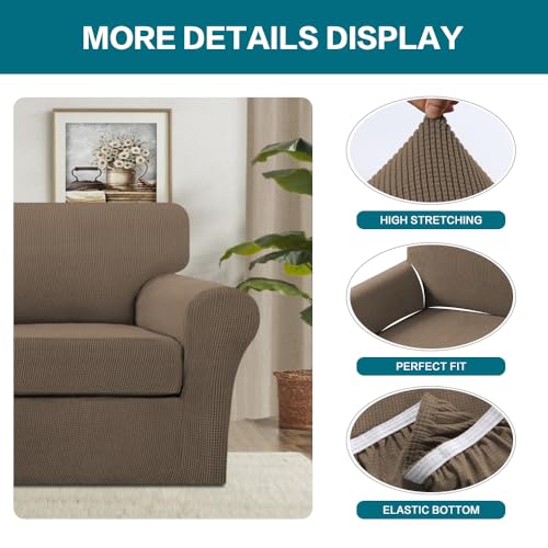 2 Piece Chair Covers Armchair Slipcovers for Living Room Armchair Sofa Cover with Individual Cushion Covers Feature Jacquard Fabric (Armchair (1 Cushion) / Macchiato)