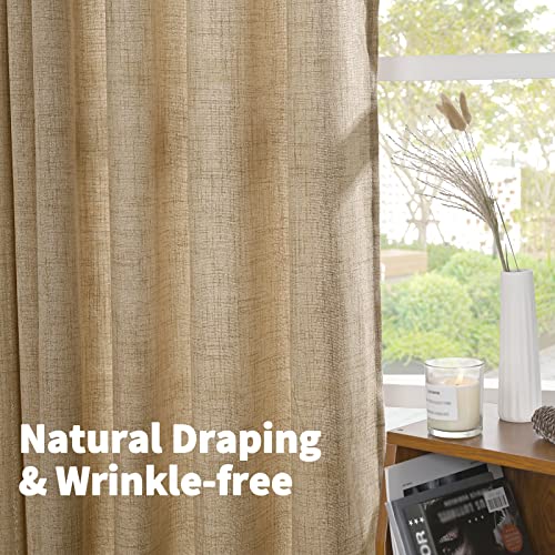 Short Linen Semi Sheer Curtains 45 Inch Length for Kitchen Window (Toffee / 42"W x 45"L (Pack of 2))