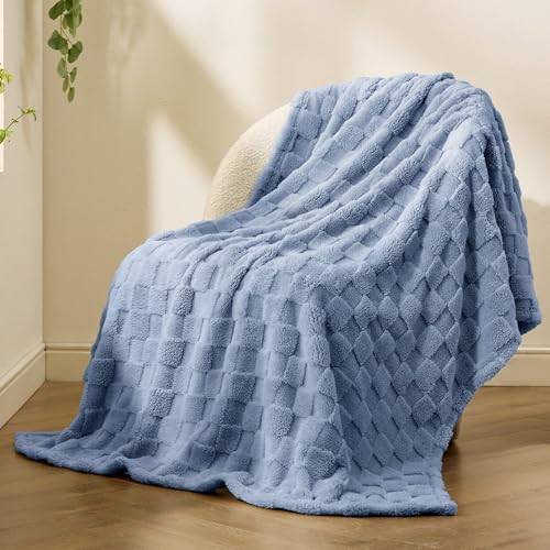 Blue Checkered Fleece Throw Blanket for Home Decor Gifts (02 Ashley Blue / Throw (50" X 60"))