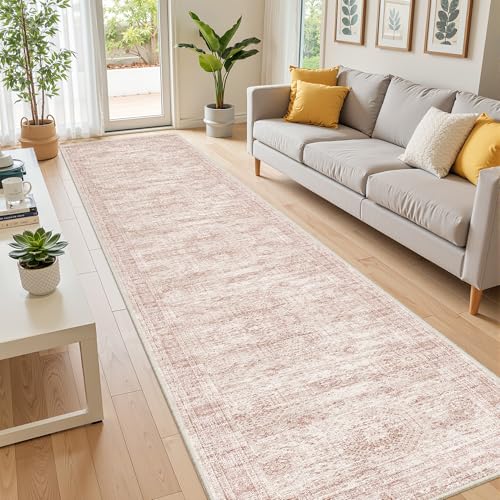 2x10 Runner Rug Non Slip (Pink/Ivory / 2' x 10' (Runner))