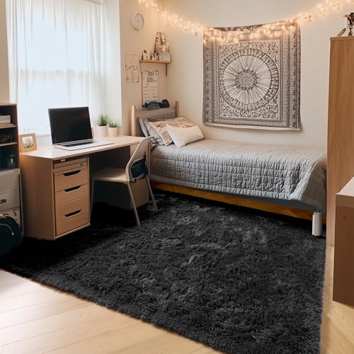 Black Area Rugs for Bedroom Living Room (Black / 4' x 6' (Rectangular))