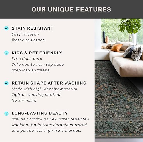 Dark Green Washable Entry Rug (Dark Green / Black / 2' x 3' (Rectangular))