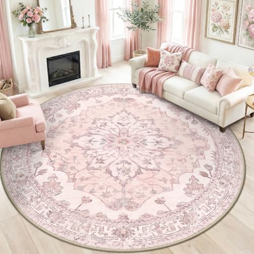 Washable Area Rug (Pink / 8' (Round))