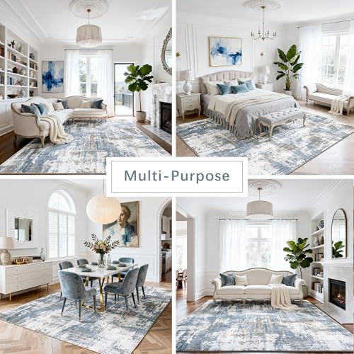 8x10 Washable Area Rugs for Living Room (8' x 10' (Rectangular) / Blue-white-reddish Brown)