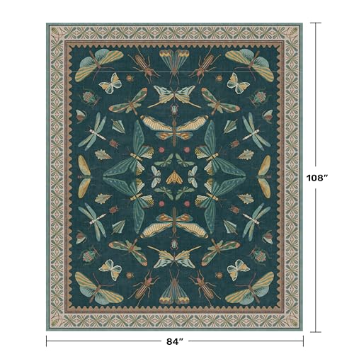 Insect Boho 7X9 Washable Living Room Rug (7' x 9' (Rectangular) / Teal)
