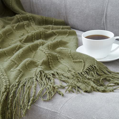 Olive Throw Blanket 50x60 Inch Boho Knitted Soft Throw Sofa Blanket (Olive / 50"x60")