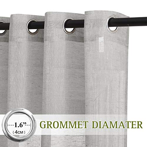 Flax Sheer Linen Curtains Privacy Protection for Bedroom (52"W x 45"L (Pack of 2) / Grey)