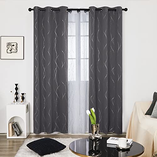 Living Room Curtains 84 Inches Long (Dark Grey/Wave Dots / 42"W x 84"L (Pack of 2))