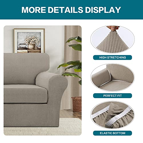 2 Piece Chair Covers Chair Slipcovers for Living Room Armchair Couch Cover Chair Sofa Cover with Individual Cushion Covers Furniture Cover for Chairs Feature Thick Fabric (Armchair (1 Cushion) / Taupe)