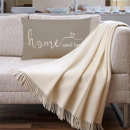 Home Sweet Home Quotes Farmhouse Pillow Covers (20" x 12" (Pack of 1) / Grey)