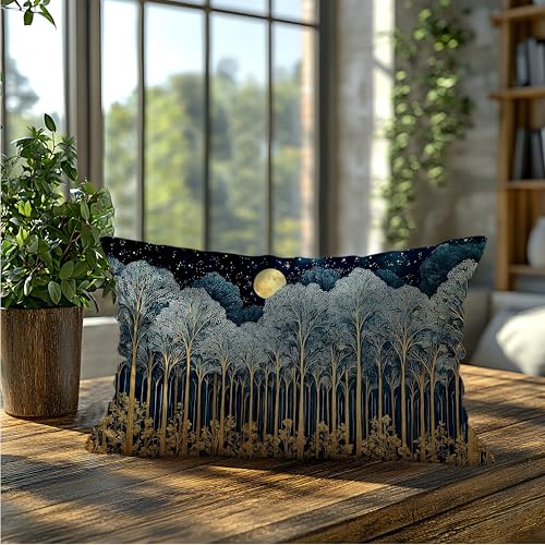Rustic William Morris Inspired Forest Green Moon Decor Pillow Covers 12x20 Double (Forest-moon 13 / 20" x 12" (Pack of 1))