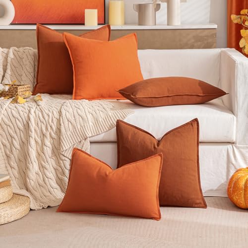 Decorative Linen Pillow Covers 18x18 Inch Burnt Orange (Burnt Orange / 18" x 18" (Pack of 2))