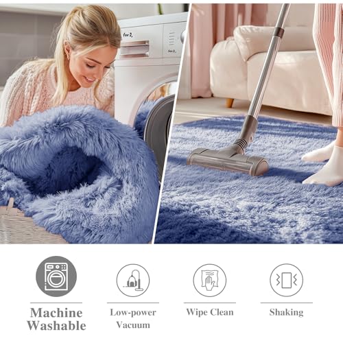Denim Blue Round Rugs for Bedroom (5 Ft Round / Denim Blue)