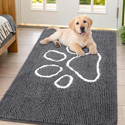 Dog Door Mat for Muddy Paws (47"X32" / Dark Grey and White)