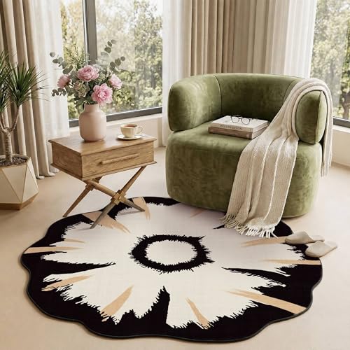 4ft Round Rug Washable Modern Circle Area Rug (Black Apricot / 4' (Round))