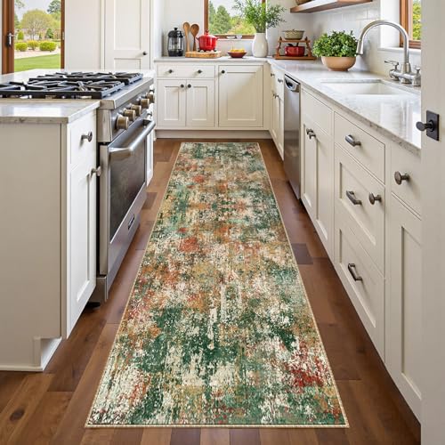 Washable Runner 2'x6' Abstract Area Rug for Hallway Green Multi (Green/Orange/Red/Blue / 2' x 6' (Runner))