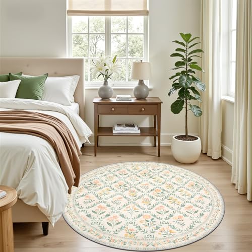 Round Area Rug Living Room (Beige/Multi / 4' (Round))