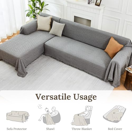 2 Piece Sectional Couch Cover for L Shape Sofa Light Grey L (Light Grey / Large)