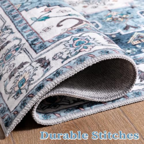 8x10 Washable Non Slip Boho Area Rug for Living Room (Vintage Blue / 8' x 10' (Rectangular))