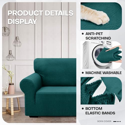 1 Piece Jacquard Couch Covers for 2 Cushion Couch High Stretch Loveseat Slipcover for Pets Dogs Anti Slip Love Seat Sofa Slipcover Furniture Protector (Medium (55"-69") / New Pattern Blackish Green)