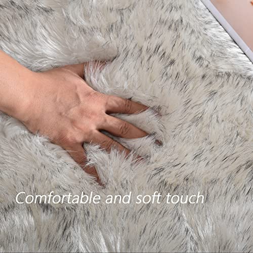 3x4 Area Rug White and Grey Tips Faux Sheepskin Fur Rug Washable Fluffy Rugs for Bedroom Bedside Plush Fuzzy Boho Rug Luxury Home Decor (3' x 4' (Rectangular) / White With Grey Tips)