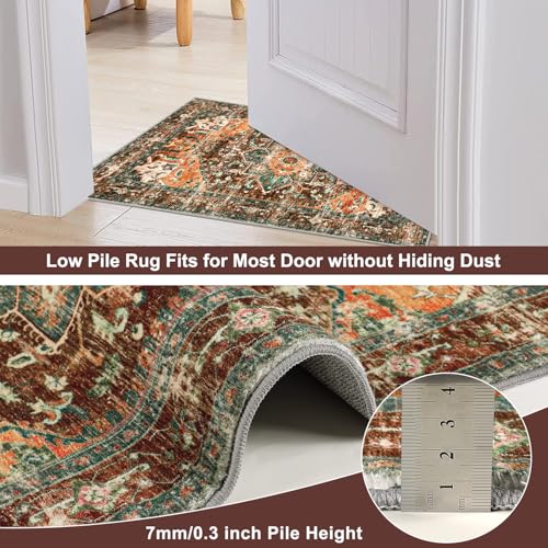 Washable Runner Rug (3' x 6' / Rust/Dull Teal)