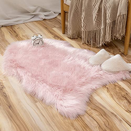 Fluffy Area Rug 2x3 ft Faux Fur Sheepskin Rug for Bedroom Pink (2' x 3' (Sheepskin) / Pink)