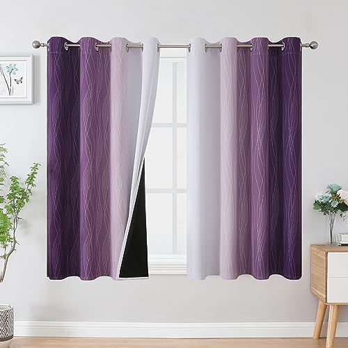 Purple and Greyish White Ombre Blackout Curtains for Bedroom 54 Inches Long (Purple and Greyish White / 52"W x 54"L (Pack of 2))