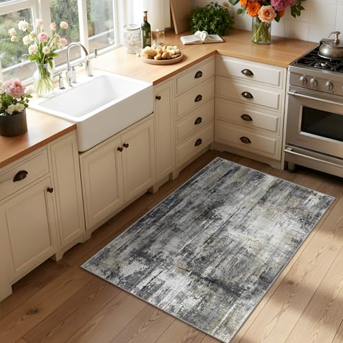 2x3 Entryway Rug Small Modern Abstract Door Mat (Black Gold / 2' x 3' (Rectangular))
