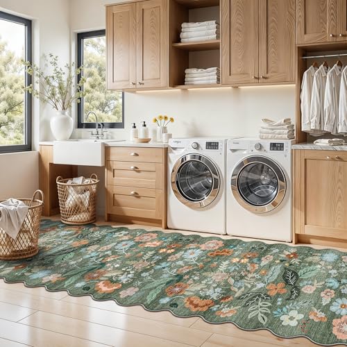 Washable 2x8 Hallway Runner Rug (2' x 8' (Rectangular) / Green/Floral)