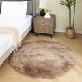 Circle Rugs for Bedroom 3ft Brown Beige Round Shag Faux Fur Rug Washable Fluffy Rugs for Living Room Small Area Rug Throw Soft Rug Room Decor (3' (Round) / Beige)