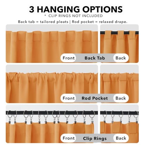 Blackout Curtains for Kitchen Window Back Tab and Rod Pocket Curtains Room Darkening Curtains 52Wx45L Inch Orange Flame 2 Panels (Orange Flame / 52"W x 45"L (Pack of 2))