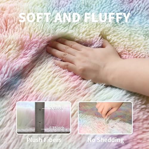 5x8 Rainbow Unicorn Fluffy Shag Rug for Girls Bedroom (Rainbow / 5' x 8' (Rectangular))