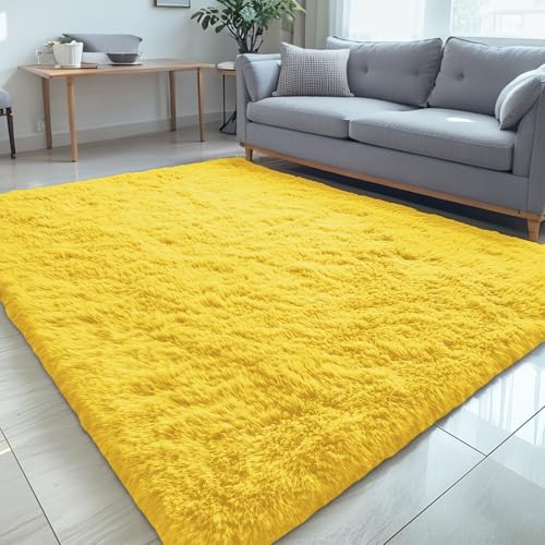 5x7 Machine Washable Large Area Rugs for Living Room (5x7 Ft / Yellow)