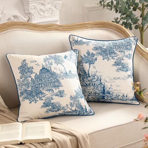 French Vintage Linen Throw Pillow Cover (18" x 18" (Pack of 2) / Lucerne a)